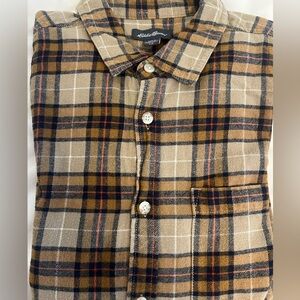 Eddie Bauer Men's Tan and Black Plaid Shirt